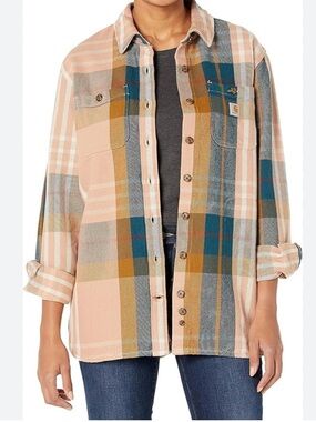 Carhartt Women's Loose fit Pink Plaid Button-Up Shirt Jacket